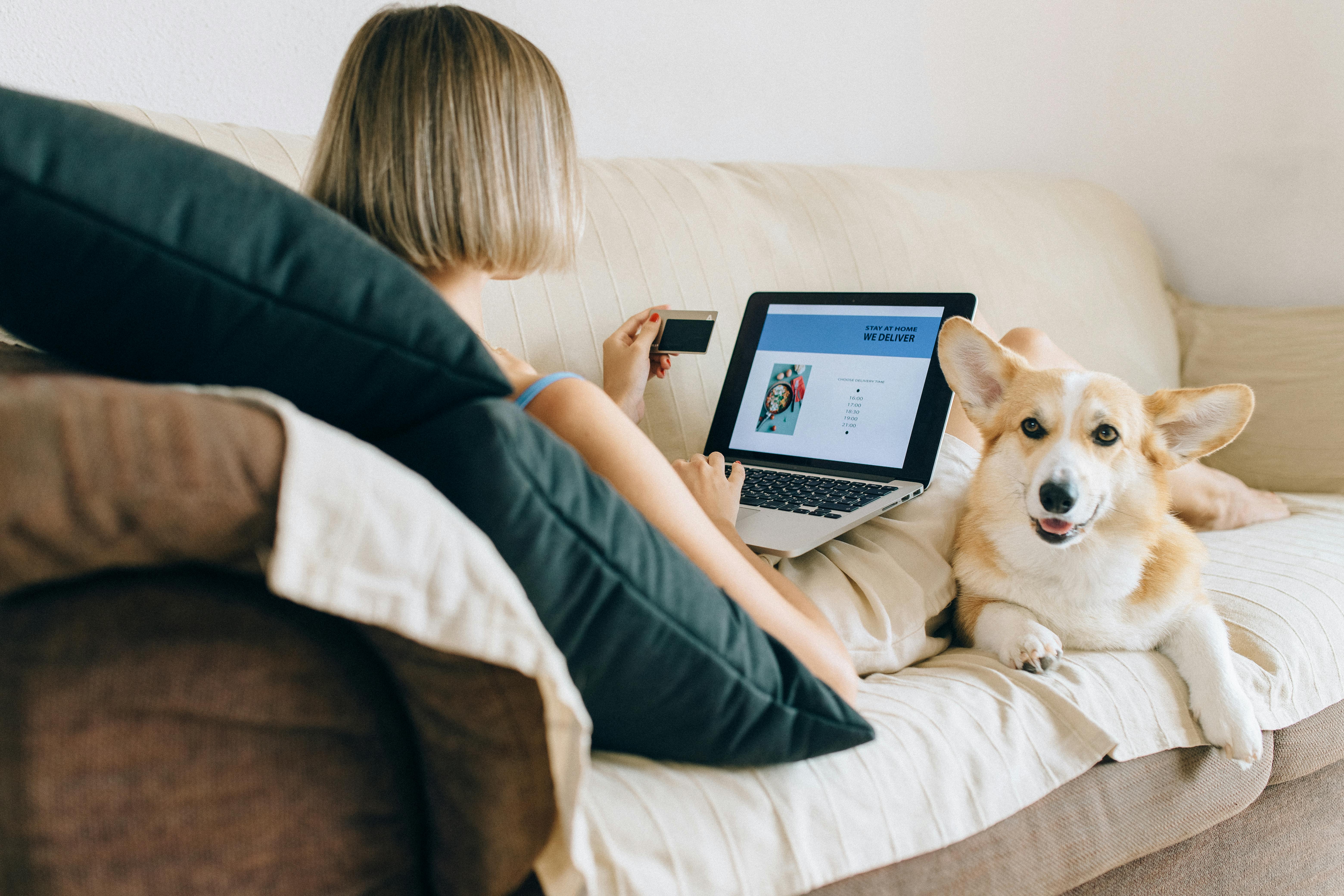 Customer shopping online with laptop and credit card